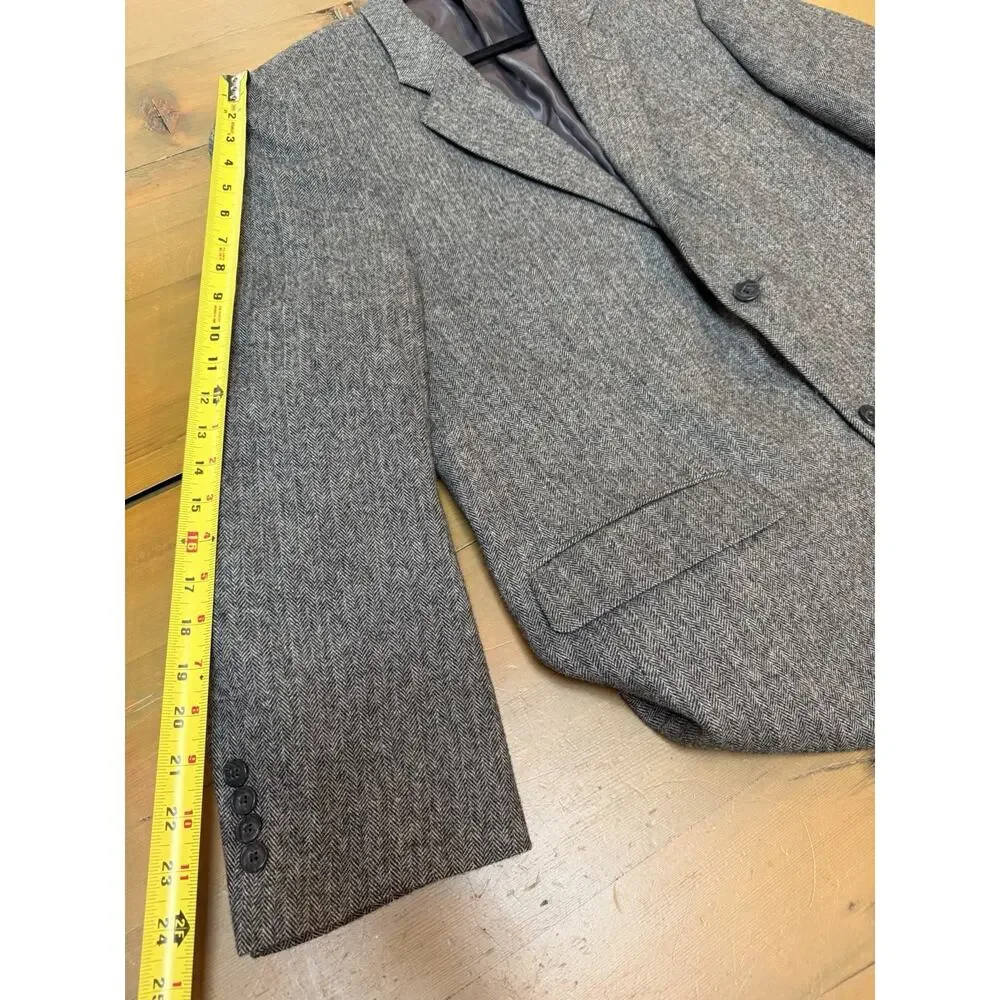 Tasso Elba 100% Camel Hair Sport Coat Blazer Gray Herringbone Men’s 44R 2 Btn